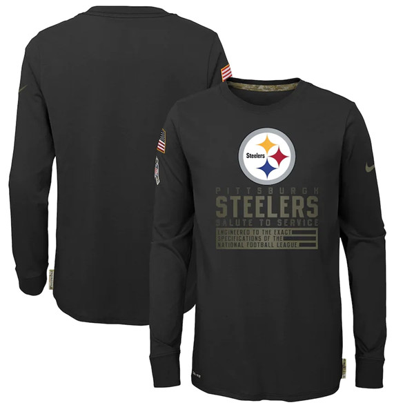 Youth Pittsburgh Steelers Black NFL 2020 Salute To Service Sideline Performance Long Sleeve T-Shirt